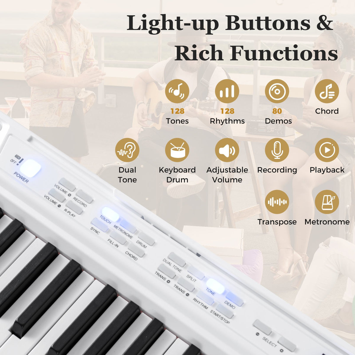 88-Key Electric Piano Keyboard with Adjustable Stand and, Portable Bag-White view 5