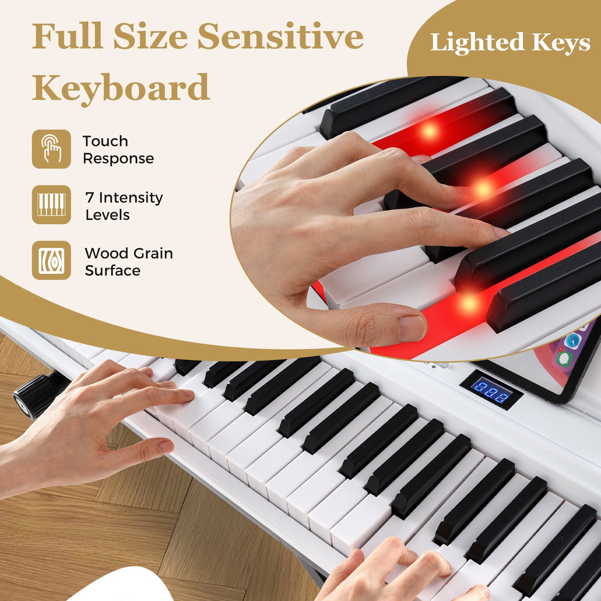 88-Key Electric Piano Keyboard with Adjustable Stand and, Portable Bag-White view 6