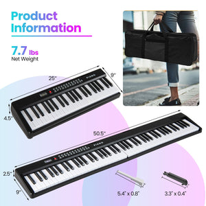 88 Key Foldable Electric Keyboard Piano with Wireless MIDI and Dual Speakers-Black view 4