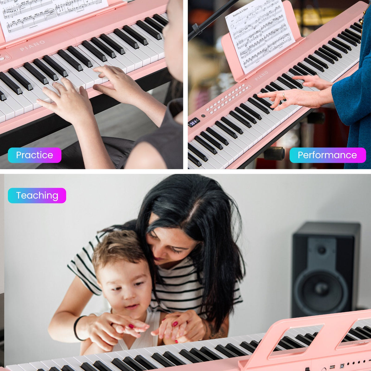 88 Key Foldable Electric Keyboard Piano with Wireless MIDI and Dual Speakers-Pink view 5
