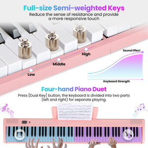 88 Key Foldable Electric Keyboard Piano with Wireless MIDI and Dual Speakers-Pink view 7