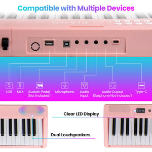 88 Key Foldable Electric Keyboard Piano with Wireless MIDI and Dual Speakers-Pink view 8