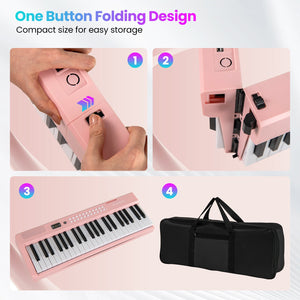 88 Key Foldable Electric Keyboard Piano with Wireless MIDI and Dual Speakers-Pink view 9