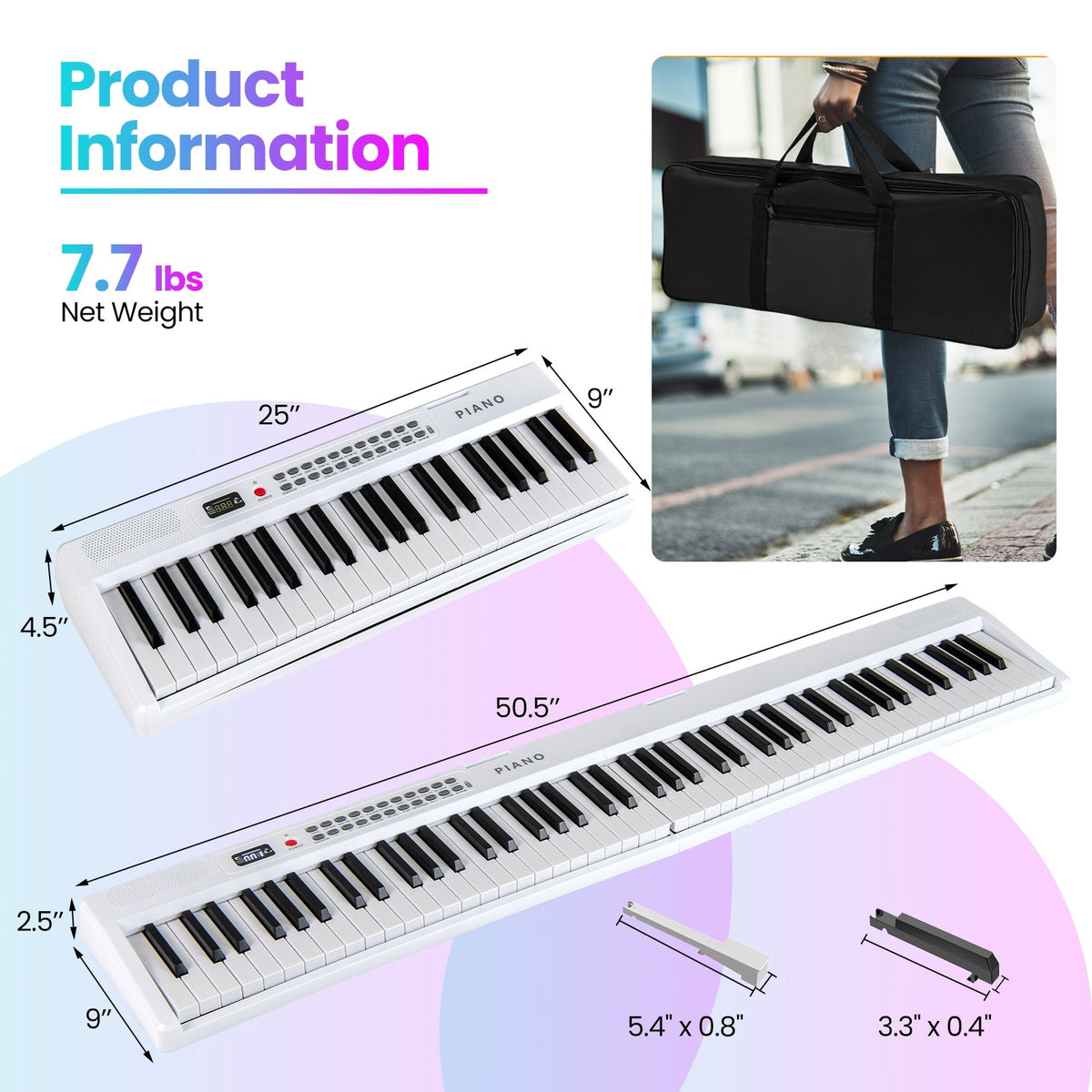 88 Key Foldable Electric Keyboard Piano with Wireless MIDI and Dual Speakers-White view 4