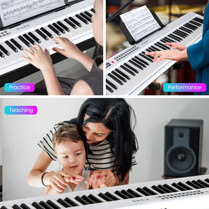 88 Key Foldable Electric Keyboard Piano with Wireless MIDI and Dual Speakers-White view 5