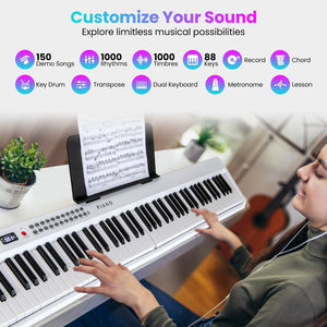 88 Key Foldable Electric Keyboard Piano with Wireless MIDI and Dual Speakers-White view 6