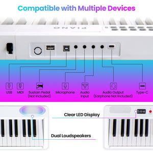 88 Key Foldable Electric Keyboard Piano with Wireless MIDI and Dual Speakers-White view 8