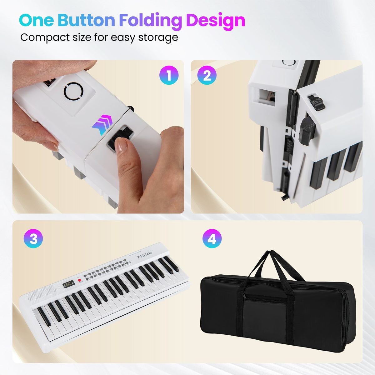 88 Key Foldable Electric Keyboard Piano with Wireless MIDI and Dual Speakers-White view 9
