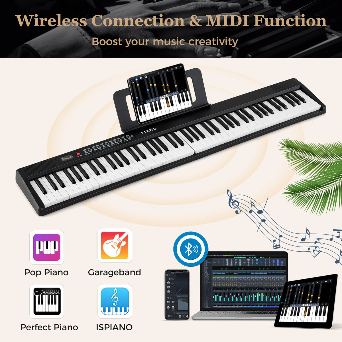 88 Key Foldable Piano Keyboard Portable Semi Weighted Electric Piano-Black view 5