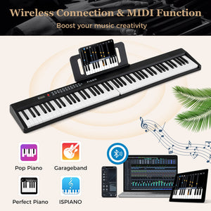 88 Key Foldable Piano Keyboard Portable Semi Weighted Electric Piano-Black view 5