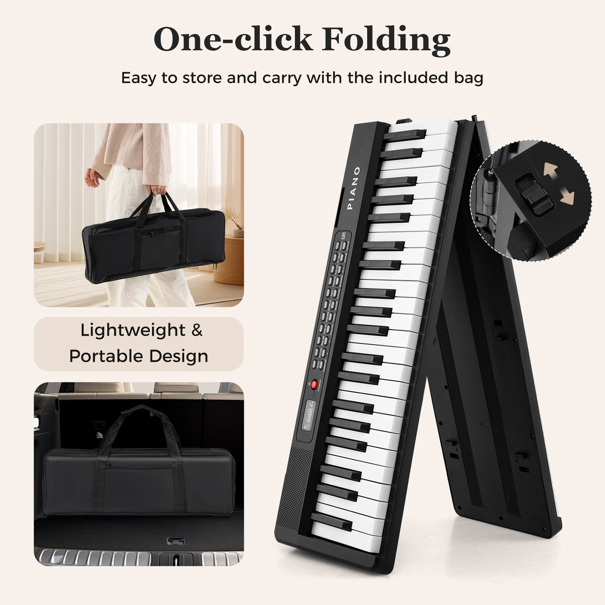 88 Key Foldable Piano Keyboard Portable Semi Weighted Electric Piano-Black view 6
