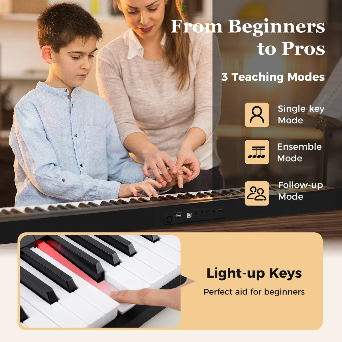 88 Key Foldable Piano Keyboard Portable Semi Weighted Electric Piano-Black view 8