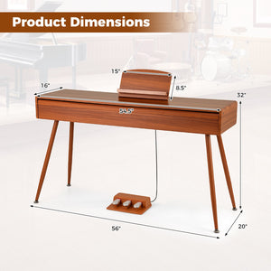 88-Key Graded Hammer Action Weighted Keyboard with Push-pull Drawer-Brown view 3