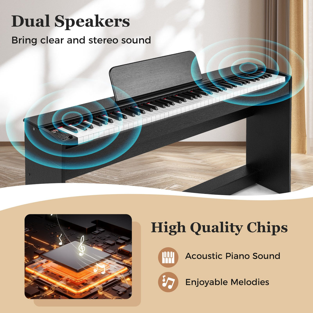 88-Key Hammer Action Weighted Keyboard with Furniture Stand-Black view 6