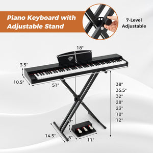 88-Key Keyboard Piano Set with Adjustable Stand-Black view 4