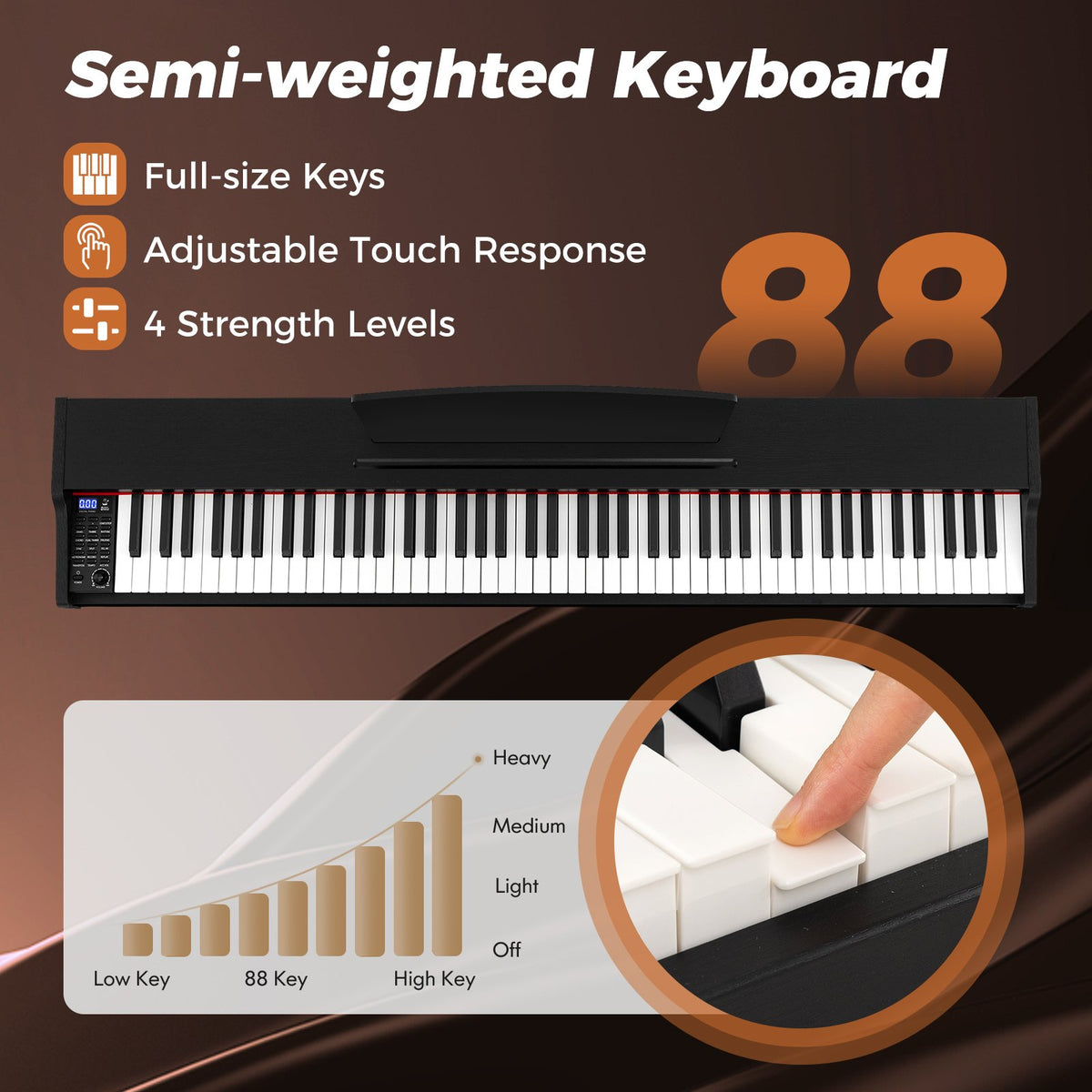 88-Key Keyboard Piano Set with Adjustable Stand-Black view 6