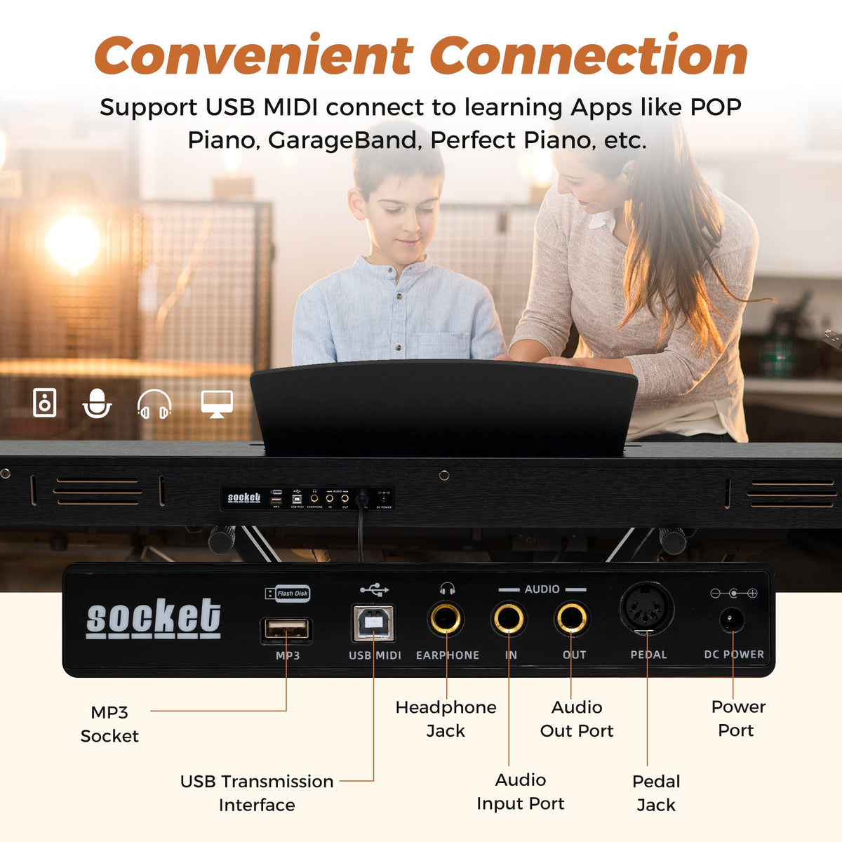 88-Key Keyboard Piano Set with Adjustable Stand-Black view 9