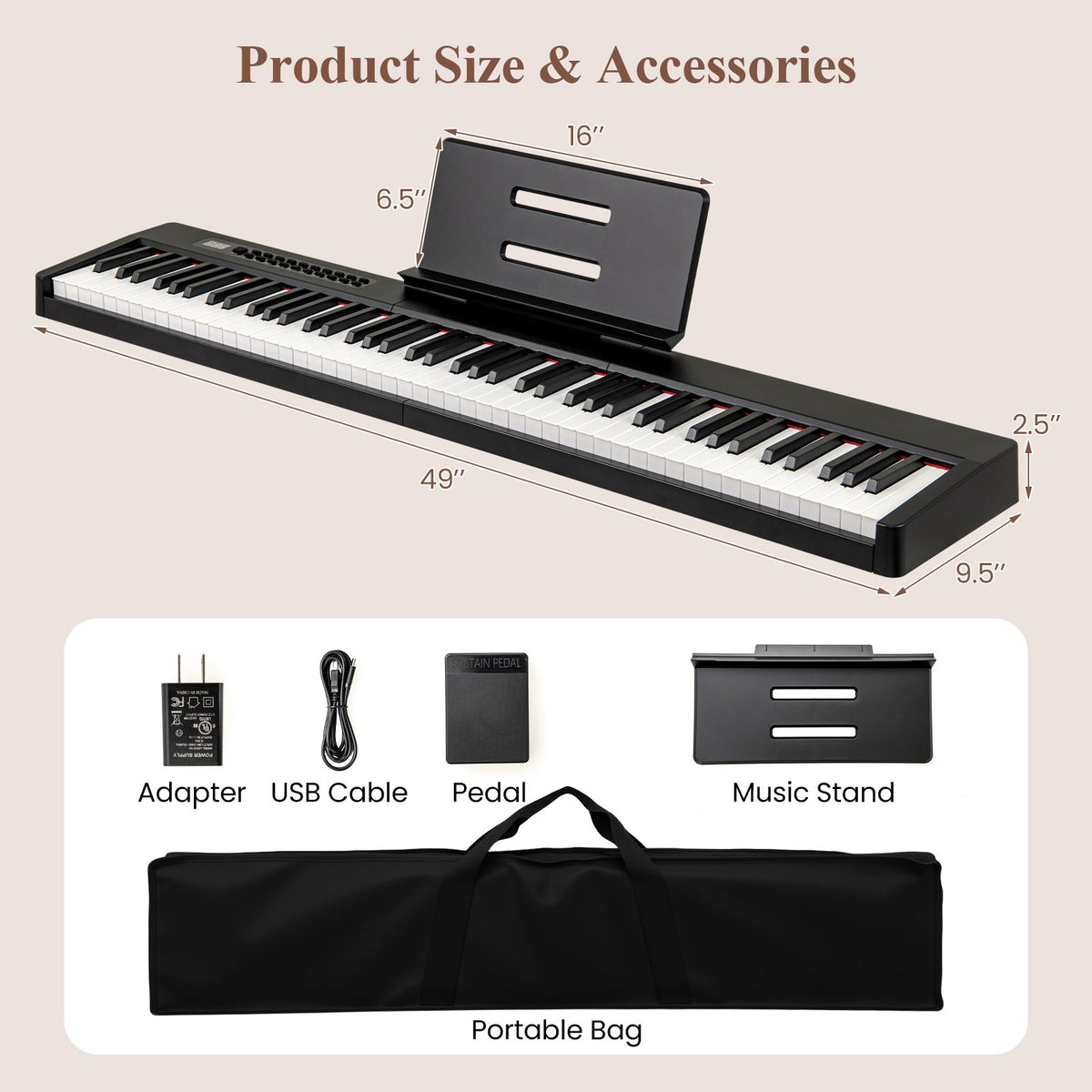 88 Keys Velocity-Sensitive Piano Keyboard with French DREAM Audio Source-Black view 5