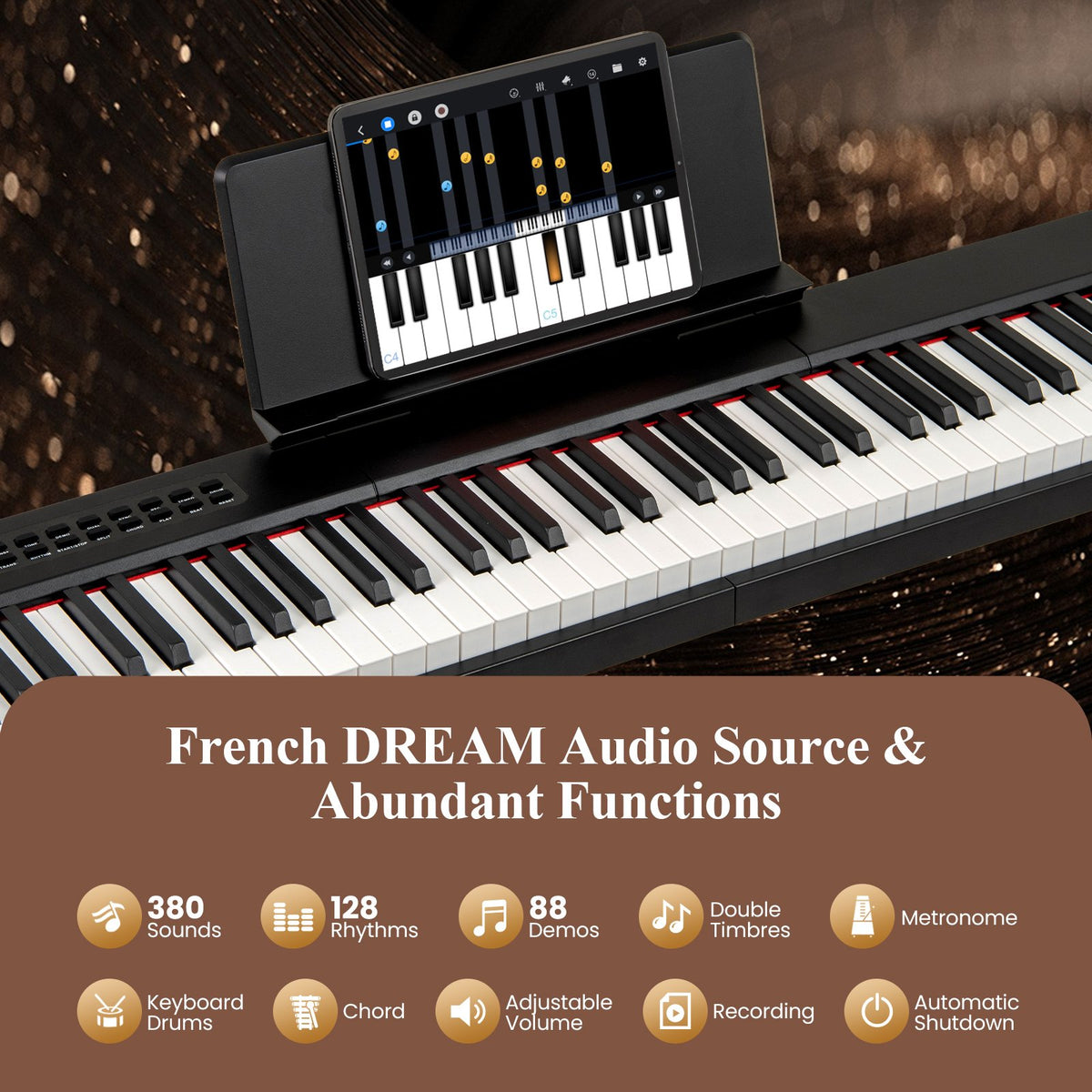 88 Keys Velocity-Sensitive Piano Keyboard with French DREAM Audio Source-Black view 7
