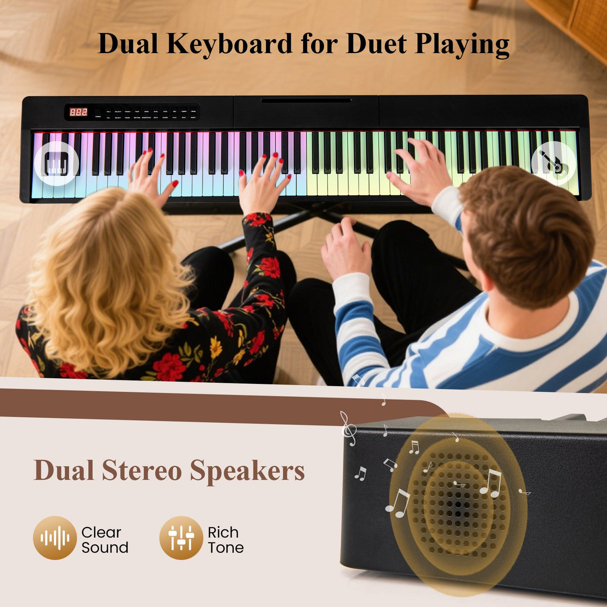88 Keys Velocity-Sensitive Piano Keyboard with French DREAM Audio Source-Black view 9