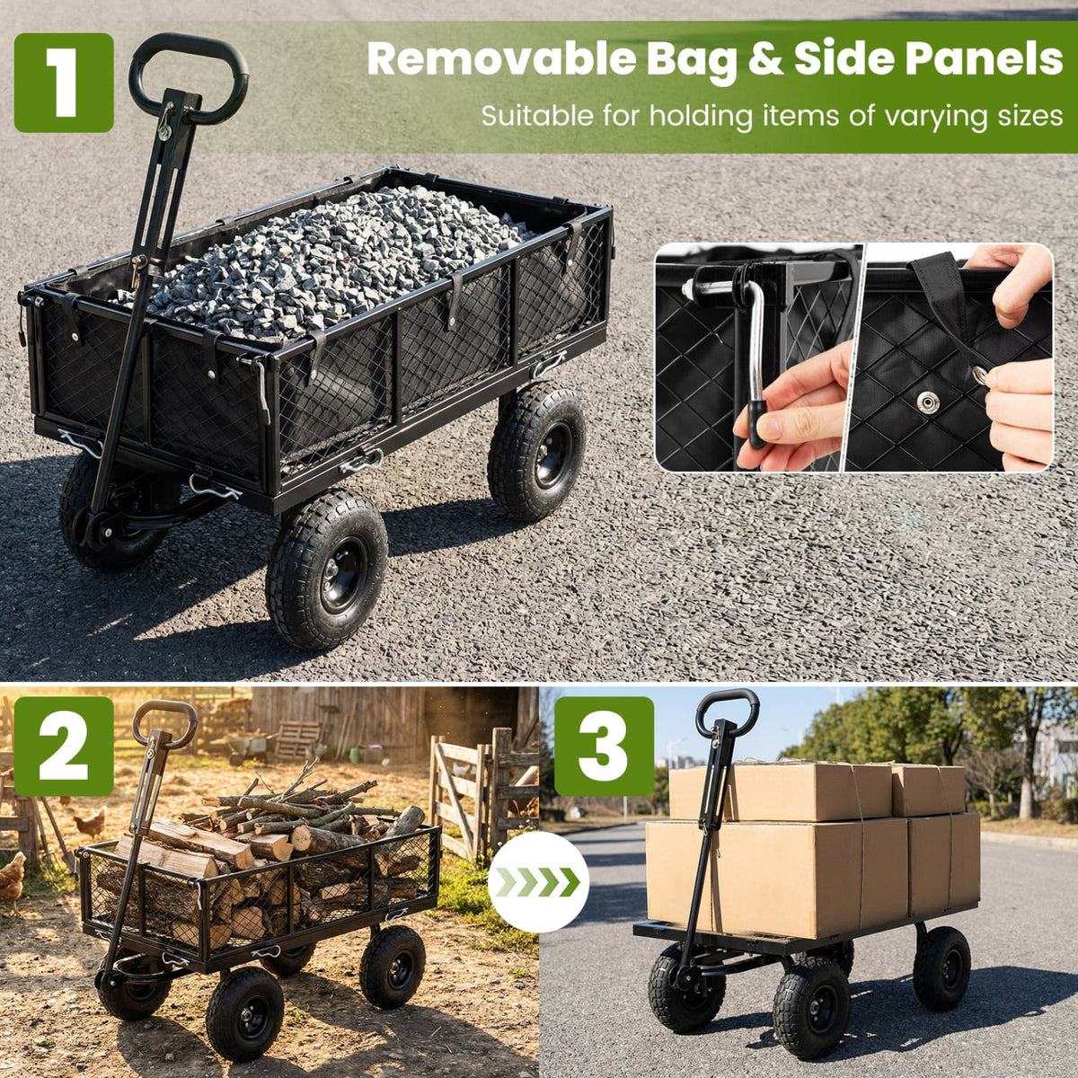 880 lbs Utility Wagon Flatbed with Removable Oxford Cloth Liner-Black view 5