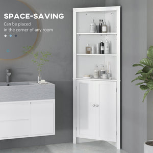 Tall Bathroom Storage Cabinet, Corner Cabinet with Doors, Linen Cabinet with Doors and 3-Tier Shelves, White