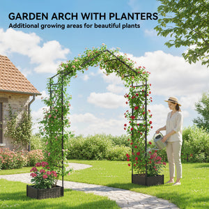 Garden Arch Outdoor Trellis Arbor with 2 Planter Boxes, 90.6" x 15.7" x 88.2", Black