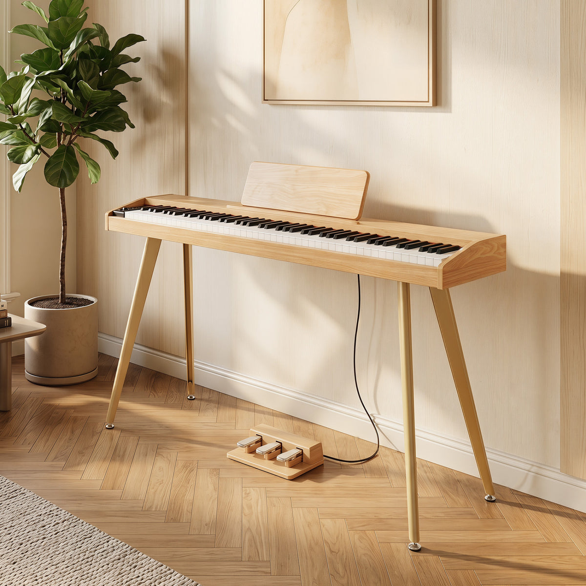 88-Key Semi-Weighted Digital Piano with 3 Pedal Unit and 80 Demos-Natural view 2