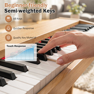88-Key Semi-Weighted Digital Piano with 3 Pedal Unit and 80 Demos-Natural view 5