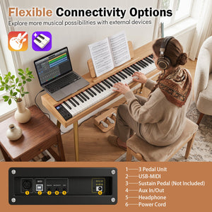88-Key Semi-Weighted Digital Piano with 3 Pedal Unit and 80 Demos-Natural view 8