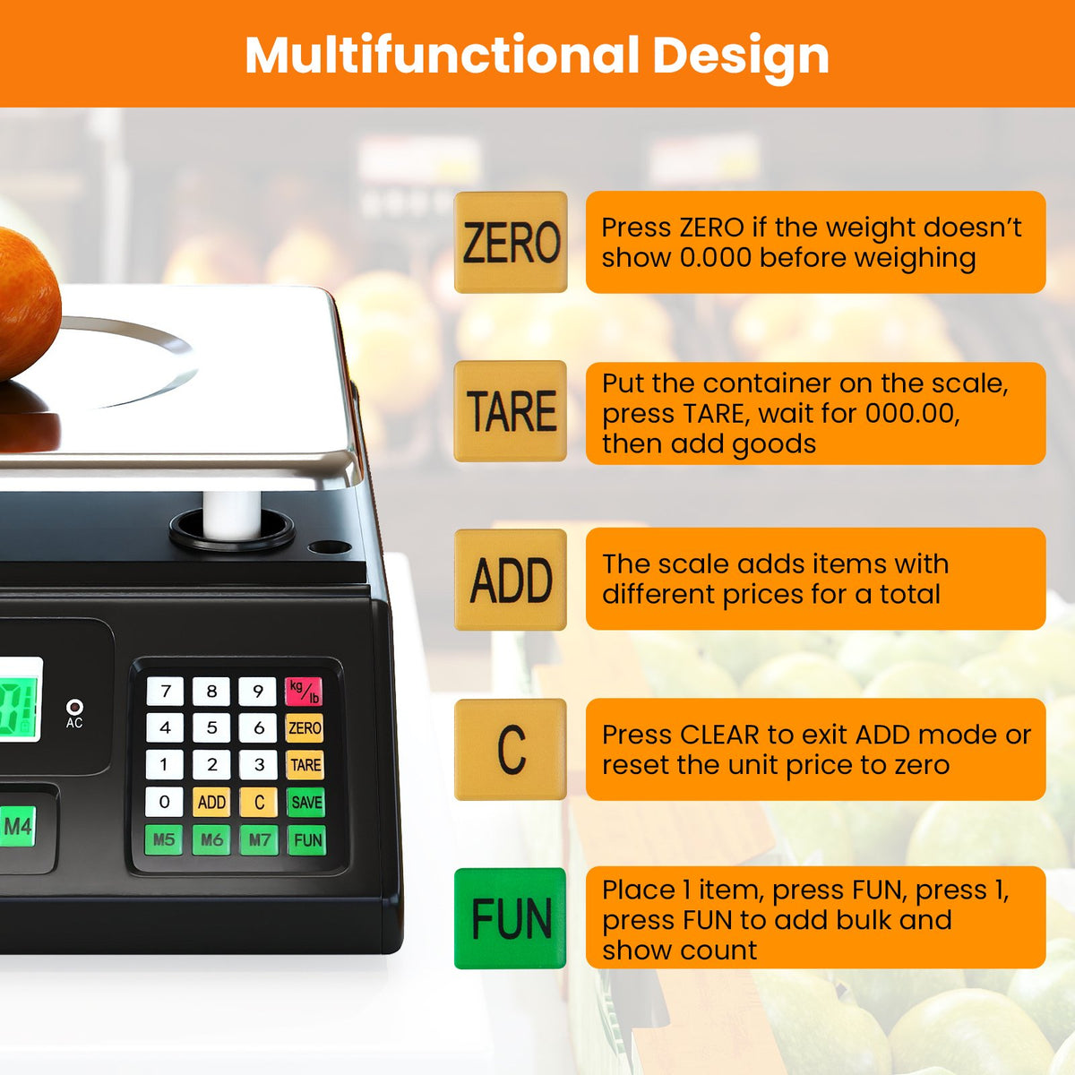 88lb Price Computing Scale Digital Commercial Food Scale with Counting Function view 6