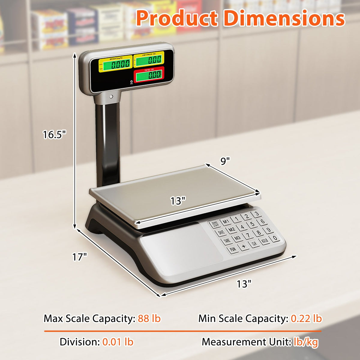 88lb Price Computing Scale with Pole Dual LCD Display Digital Commercial Food Scale view 4