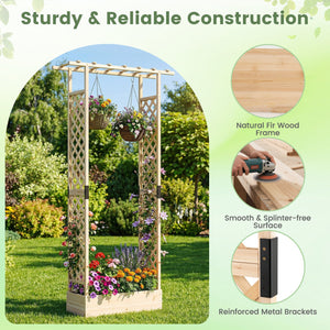 89 Inch Tall Wooden Raised Garden Bed with Side Trellis and Hanging Roof Drainage Holes-Natural view 6