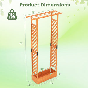 89 Inch Tall Wooden Raised Garden Bed with Side Trellis and Hanging Roof Drainage Holes-Orange view 4