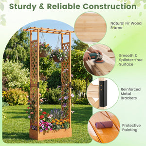 89 Inch Tall Wooden Raised Garden Bed with Side Trellis and Hanging Roof Drainage Holes-Orange view 6