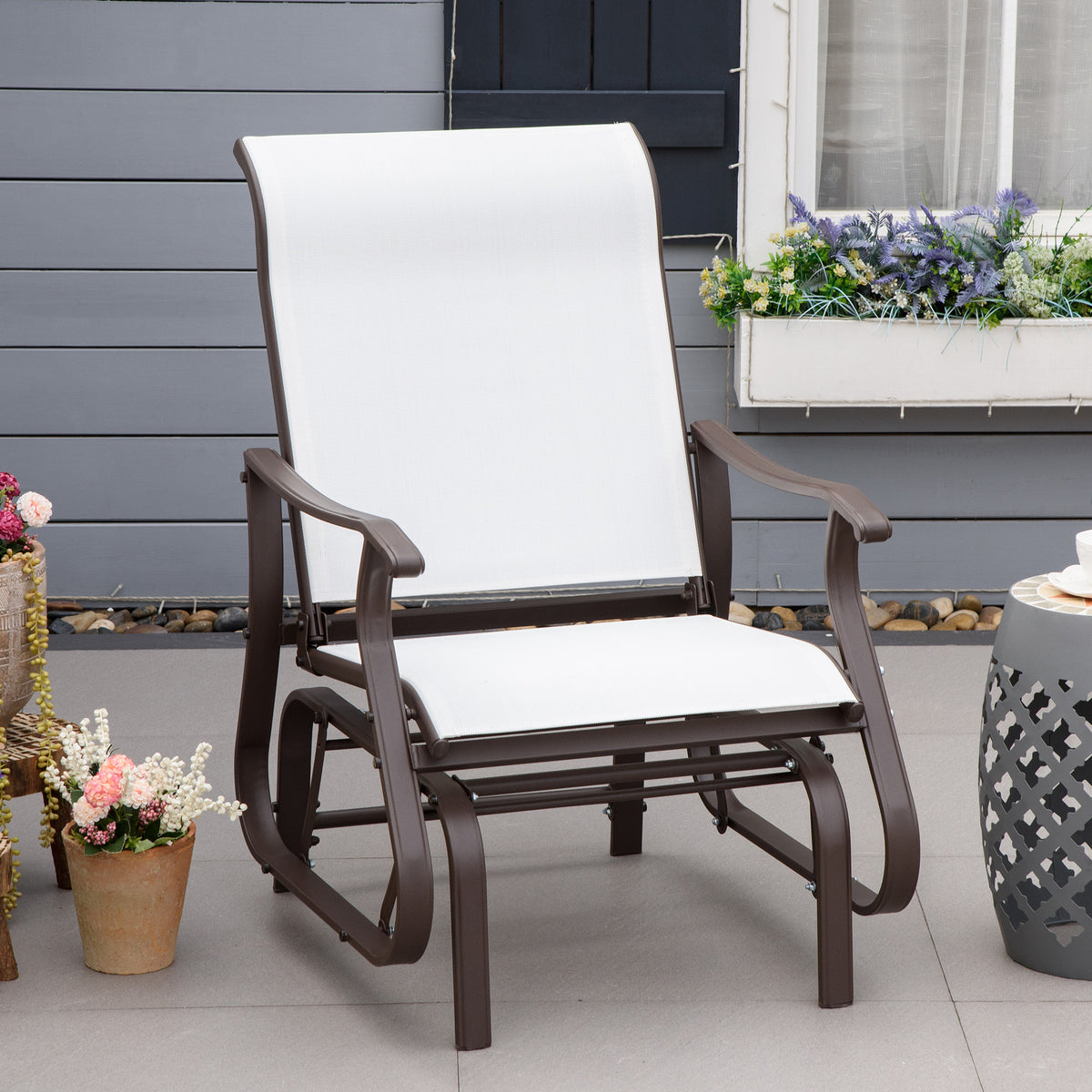Outdoor Glider Chair, Patio Glider with Steel Frame and Mesh Fabric, Outdoor Chair for Backyard, Garden – view 14