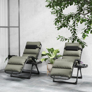 2pcs Reclining Zero Gravity Chair with Adjustable Backrest, Folding Garden Sun Lounger with Removable Cushion, Grey