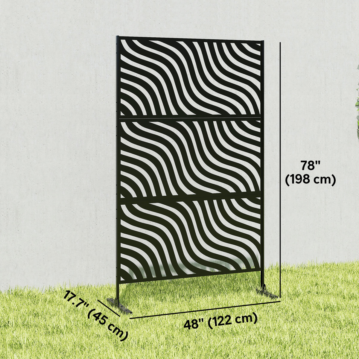 Metal Outdoor Privacy Screen, Freestanding Outdoor Divider with Stand, 78" x 48", Black