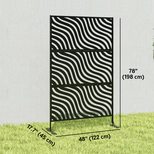 Metal Outdoor Privacy Screen, Freestanding Outdoor Divider with Stand, 78" x 48", Black