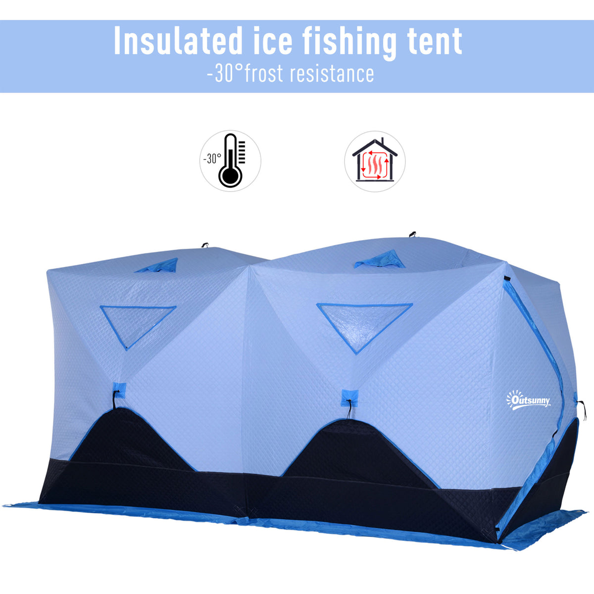 5-8 Person Insulated Ice Fishing Tent Shelter with Ventilation Windows and Carry Bag, for -22℉, Blue