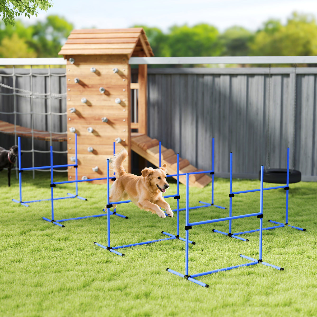 Set of 6 Dog Agility Training Equipment Adjustable Jump Bar Pet Exercise Kit with Carrying Bag (Blue)