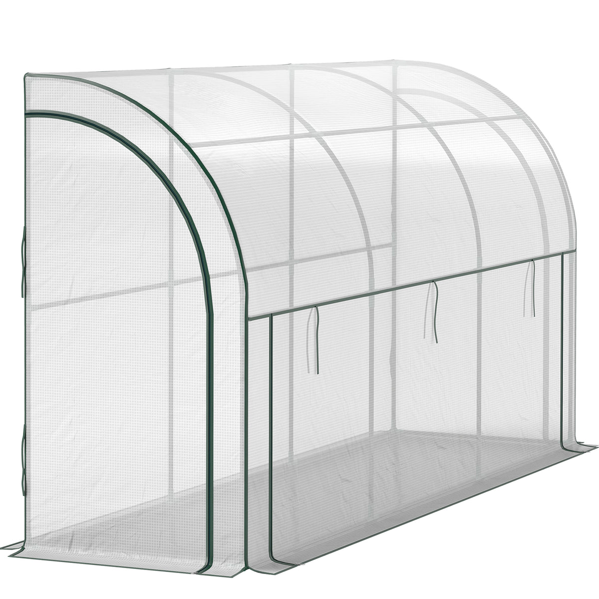 Walk-in Lean-to Greenhouse, Outdoor Gardening Green House with Zipper Roll-up Doors and Window – view 8