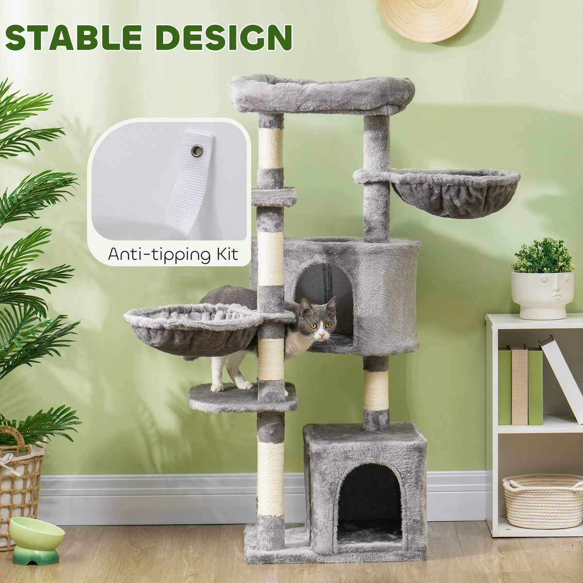 52.5" Cat Tree Tower with Scratching Posts, Cat Condos, Bed, Platforms, Hammocks, for Indoor Cats, Dark Grey – view 13