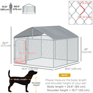 Outdoor Dog Kennel  with Roof, Dog Run with Waterproof & UV-Resistant Cover, Secure Lock, for Backyard & Patio, 7.5' x 7.5' x 5.7'