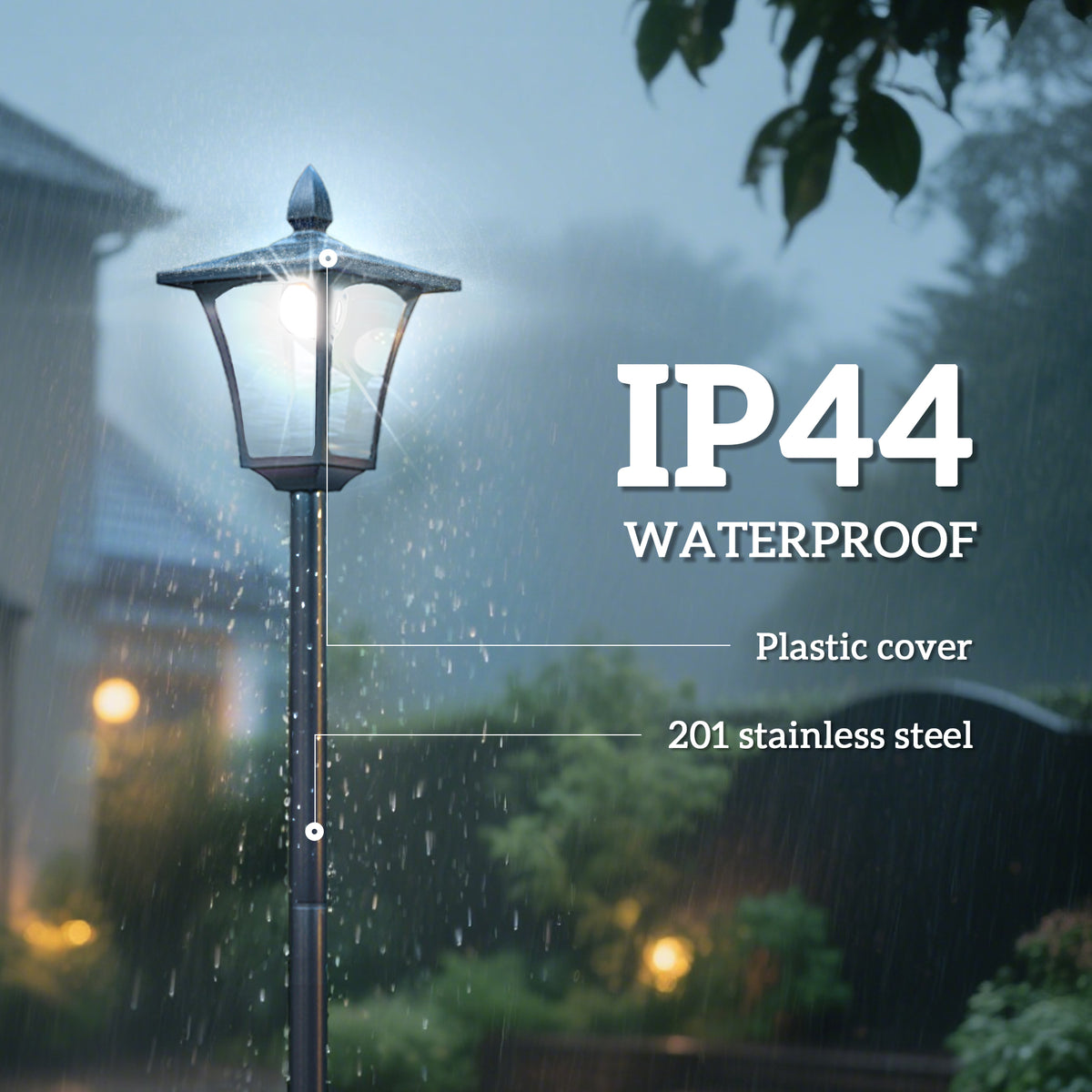 63" Single Solar Lamp Post, 40 Lumens Garden Solar-Powered LED Streetlight Style Outdoor Light Waterproof 5-6 Hours with Base for Lawn Pathway Walkway, Black