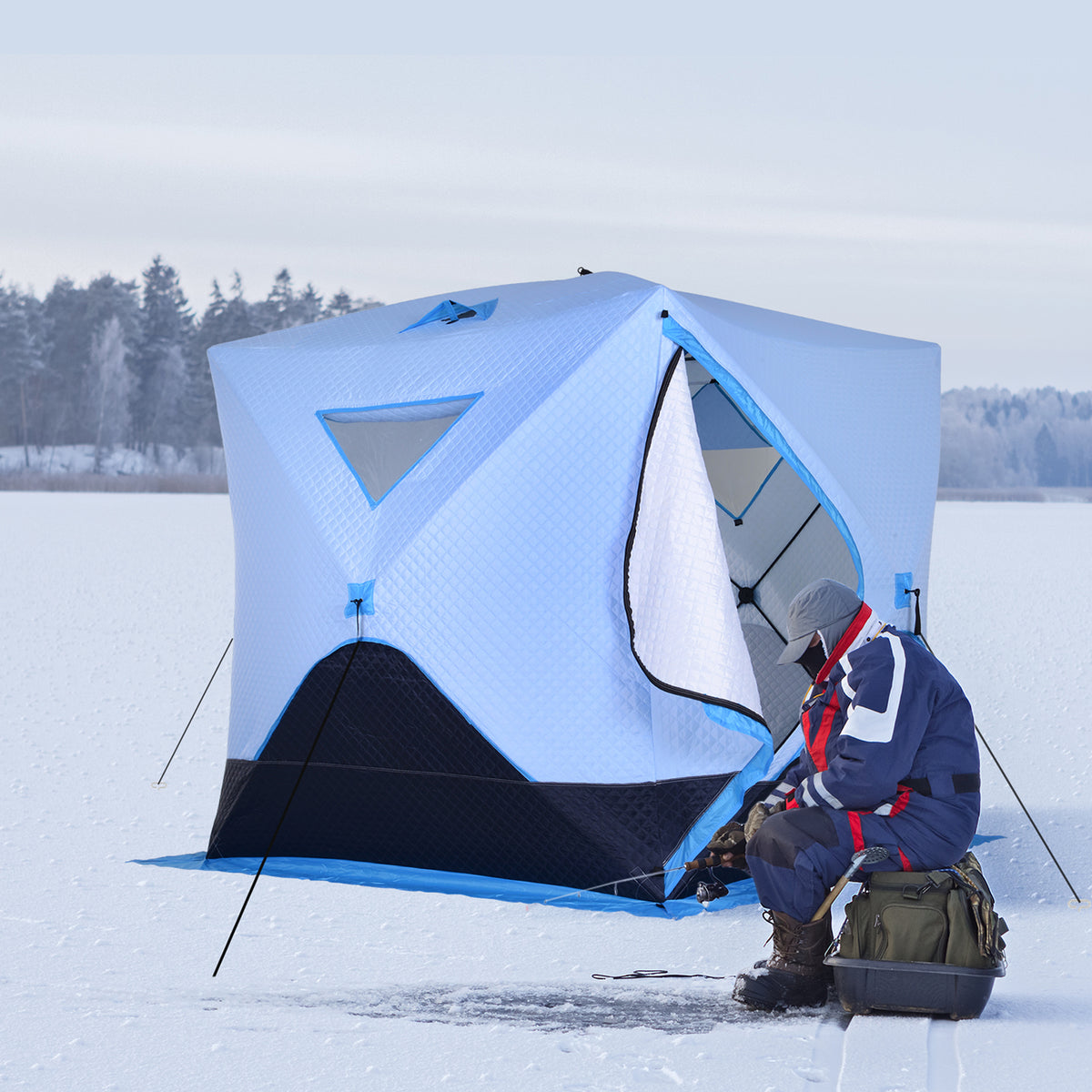 4-Person Pop-up Ice Fishing Tent, Insulated Ice Fishing Shelter with Ventilation Windows, Double Doors and Carry Bag, for Low-Temp -22℉