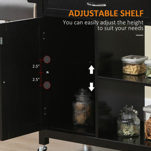 Rolling Kitchen Cart with Wood Top and Drawer, Kitchen Island on Wheels for Dining Room, Black | Aosom Canada