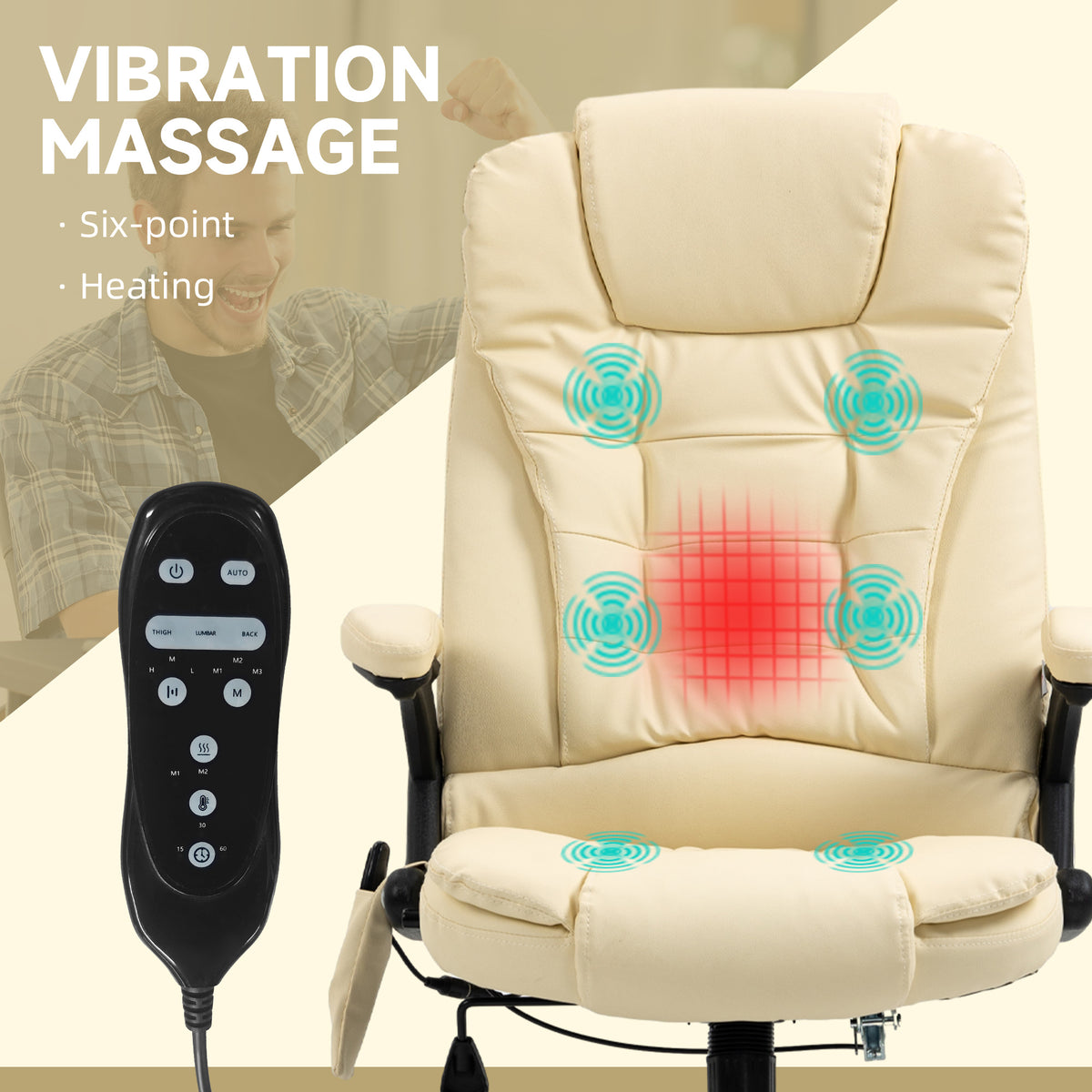Office Chair Heated Ergonomic Massage Swivel Vibrating High Back Faux Leather Executive Chair Office (Brown)