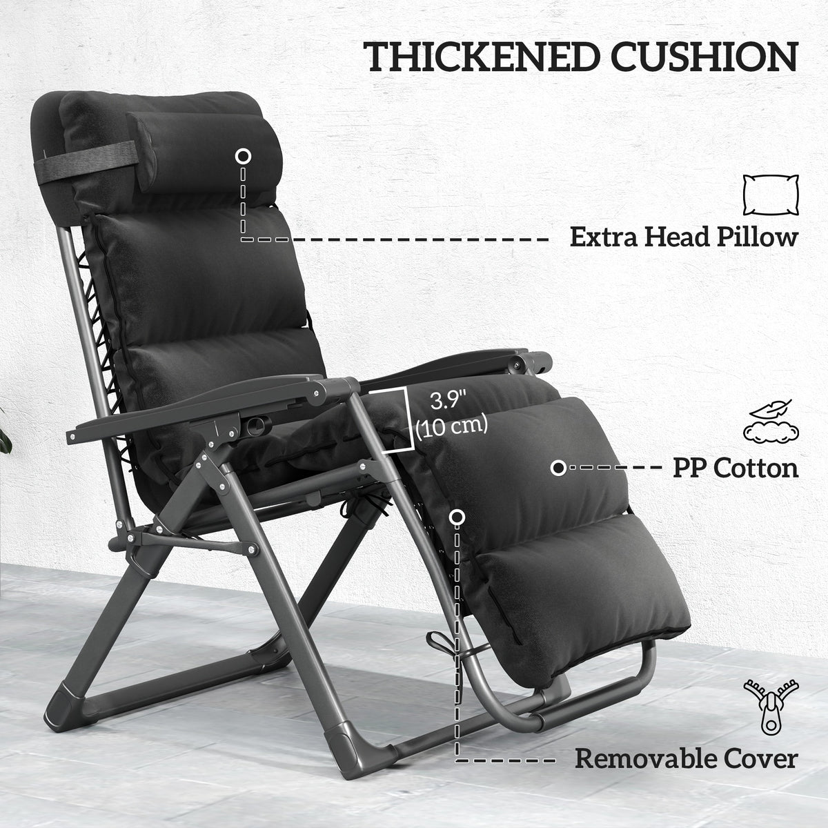2pcs Reclining Zero Gravity Chair with Adjustable Backrest, Folding Garden Sun Lounger with Removable Cushion, Grey