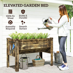 Wooden Raised Garden Plant Stand Outdoor Tall Flower Bed Box with Hooks, 48" x 24" x 32", Nature Wood